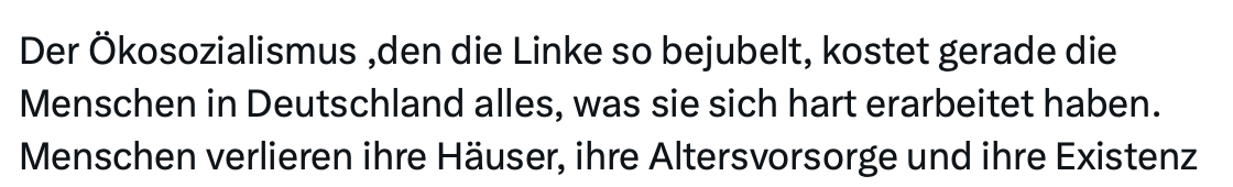 Wer Haus, Vorsorge und Existenz verliert, muss sie vorher ja gehabt haben und hatte dabei i.d.R. kein Problem damit, dass das für die Mehrheit nicht der Fall ist. Kann für linke Politik eigentlich kein sinniger politischer Resonanzraum sein.