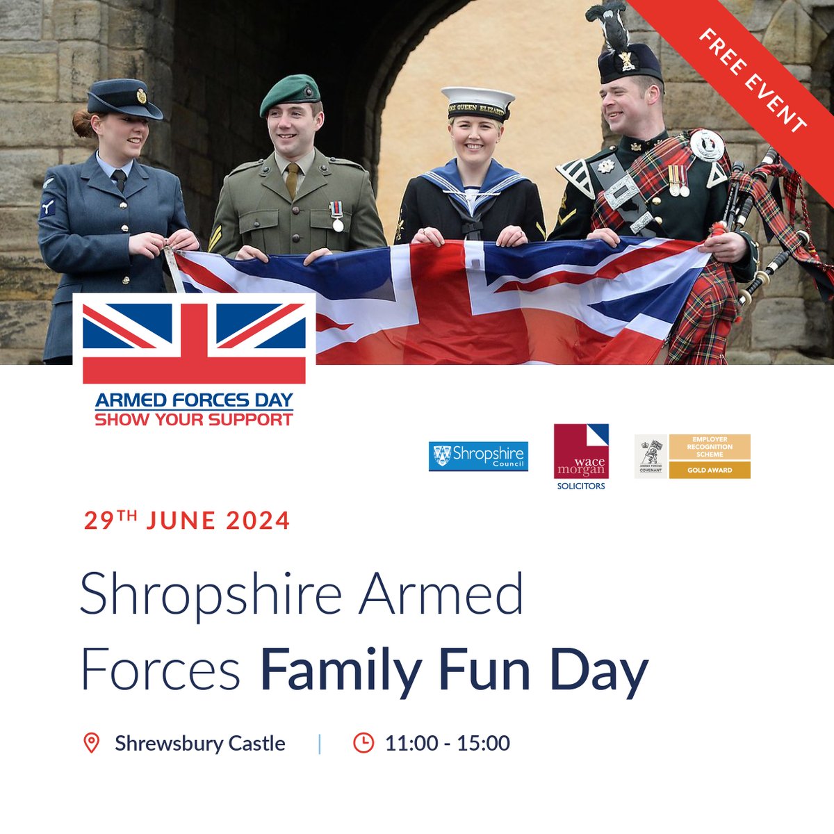 Come down to Shrewsbury Castle on the 29th June 11.00 - 15.00 to help celebrate Armed Forces Day 2024. A great day out for all the family. For information please use the following links  orlo.uk/jqwYQ orlo.uk/iYd7Q