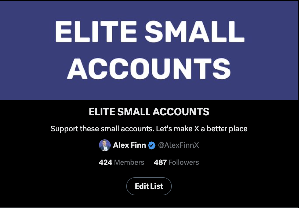 Challenge for everyone today: Support a small account

I'll make it easy for you. A few months ago I created the ELITE SMALL ACCOUNTS LIST. 487 people engaging with that list every single day

It's helped grow a TON of small accounts

Want to get added? Like+share this post. Easy