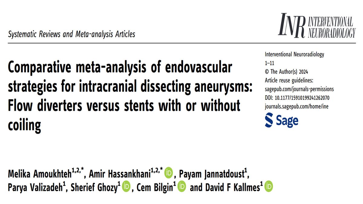 Sherief Ghozy, MD (@sheriefghozy) on Twitter photo You can now read our latest work <a href="/INR_WFITN/">Interventional Neuroradiology</a> : bit.ly/3VvUirn
FDs present a promising treatment option for intracranial dissecting aneurysms, offering safety and efficacy outcomes comparable to those of stent-assisted coiling and standalone stenting. You can now read our latest work <a href="/INR_WFITN/">Interventional Neuroradiology</a> : bit.ly/3VvUirn
FDs present a promising treatment option for intracranial dissecting aneurysms, offering safety and efficacy outcomes comparable to those of stent-assisted coiling and standalone stenting.