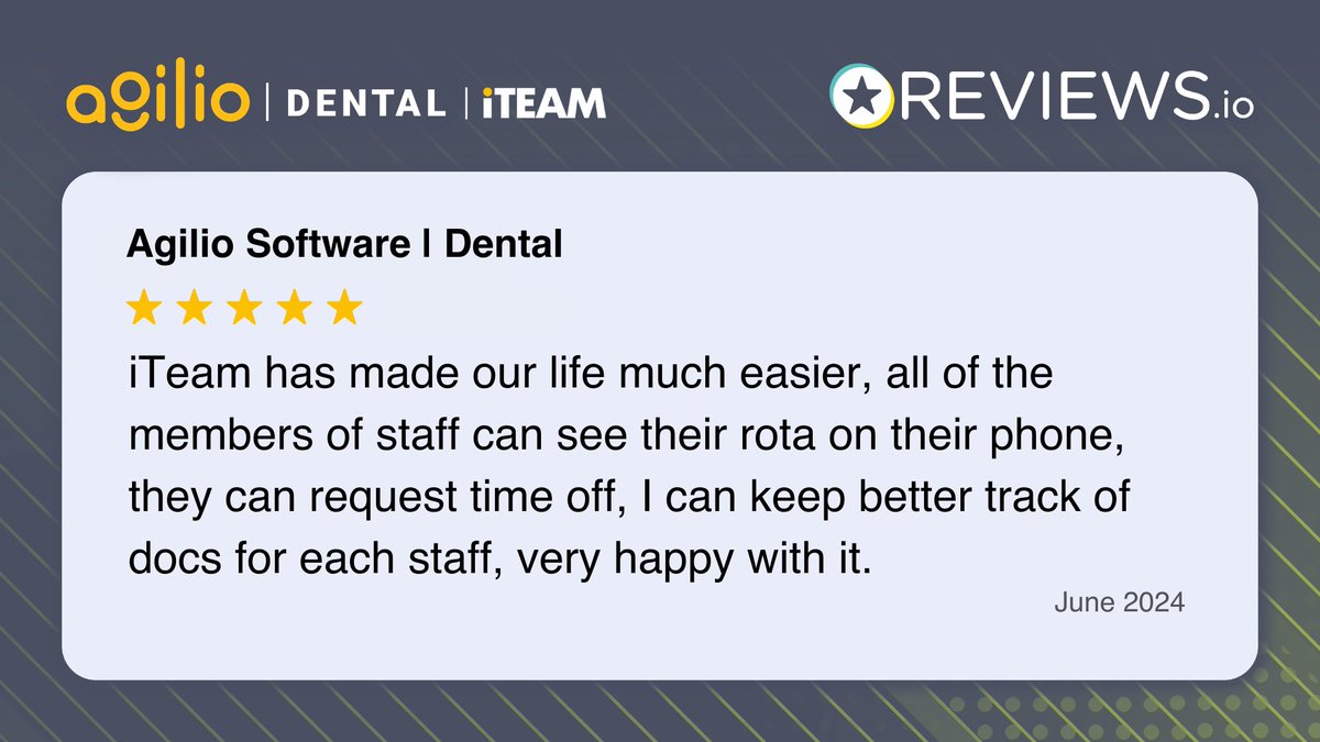 iTeam, the dental-specific platform that will make your HR &amp; people management simple

With a dental-specific rota, a staff portal &amp; support from dental HR experts, it's the ultimate solution for a successful practice

Learn more: ow.ly/Ijqf50SlRw8

#AgilioDental #dentalHR