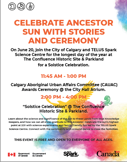 TELUS_Spark's tweet photo. #TELUSSpark is at @confluence_yyc from 2 PM-4 PM for a free "#Solstice Celebration!"
Learn alongside local Elders and Knowledge Keepers about the depth of #science within #Sun knowledges and catch a special surprise when the sun is at its highest point at 2:50 PM!🌞#Sparkscience https://t.co/SXucPxQcSh
