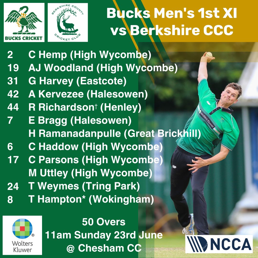 Bucks Cricket (@buckscricket) on Twitter photo 📢 Bucks Men's Team Announcement 📢
Come along to <a href="/CheshamCricket/">Chesham CC</a> this Sunday to support.
🦢🏏 #BucksCricket 📢 Bucks Men's Team Announcement 📢
Come along to <a href="/CheshamCricket/">Chesham CC</a> this Sunday to support.
🦢🏏 #BucksCricket