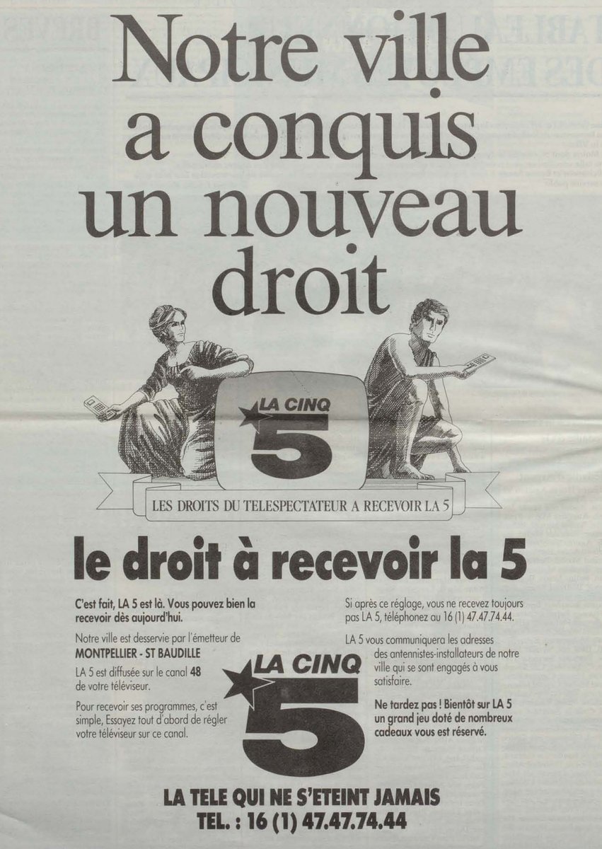 L'époque où recevoir "La Cinq" était considéré comme ... un nouveau droit !

Merci à Greg pour cette magnifique trouvaille !