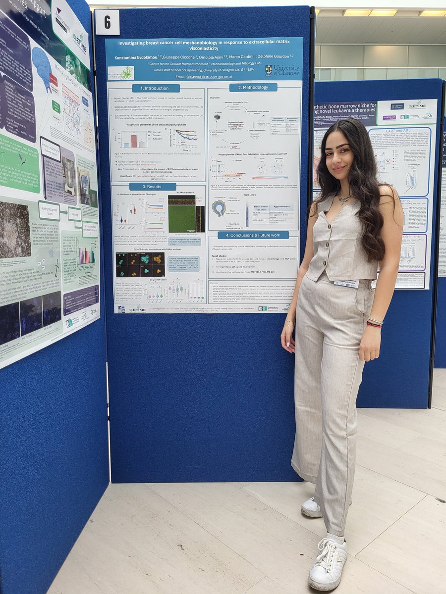Konstantina (@kevdokimou21) on Twitter photo Very excited to have presented my first poster with the title 'Investigating breast cancer cell mechanobiology in response to extracellular matrix viscoelasticity' at the TCES // CDT Conference 2024 in Glasgow.
<a href="/CDTLifETIME/">LifETIME-CDT</a>
<a href="/UofGlasgow/">University of Glasgow</a>
<a href="/theglasgowcemi/">Centre for the Cellular Microenvironment</a> Very excited to have presented my first poster with the title 'Investigating breast cancer cell mechanobiology in response to extracellular matrix viscoelasticity' at the TCES // CDT Conference 2024 in Glasgow.
<a href="/CDTLifETIME/">LifETIME-CDT</a>
<a href="/UofGlasgow/">University of Glasgow</a>
<a href="/theglasgowcemi/">Centre for the Cellular Microenvironment</a>