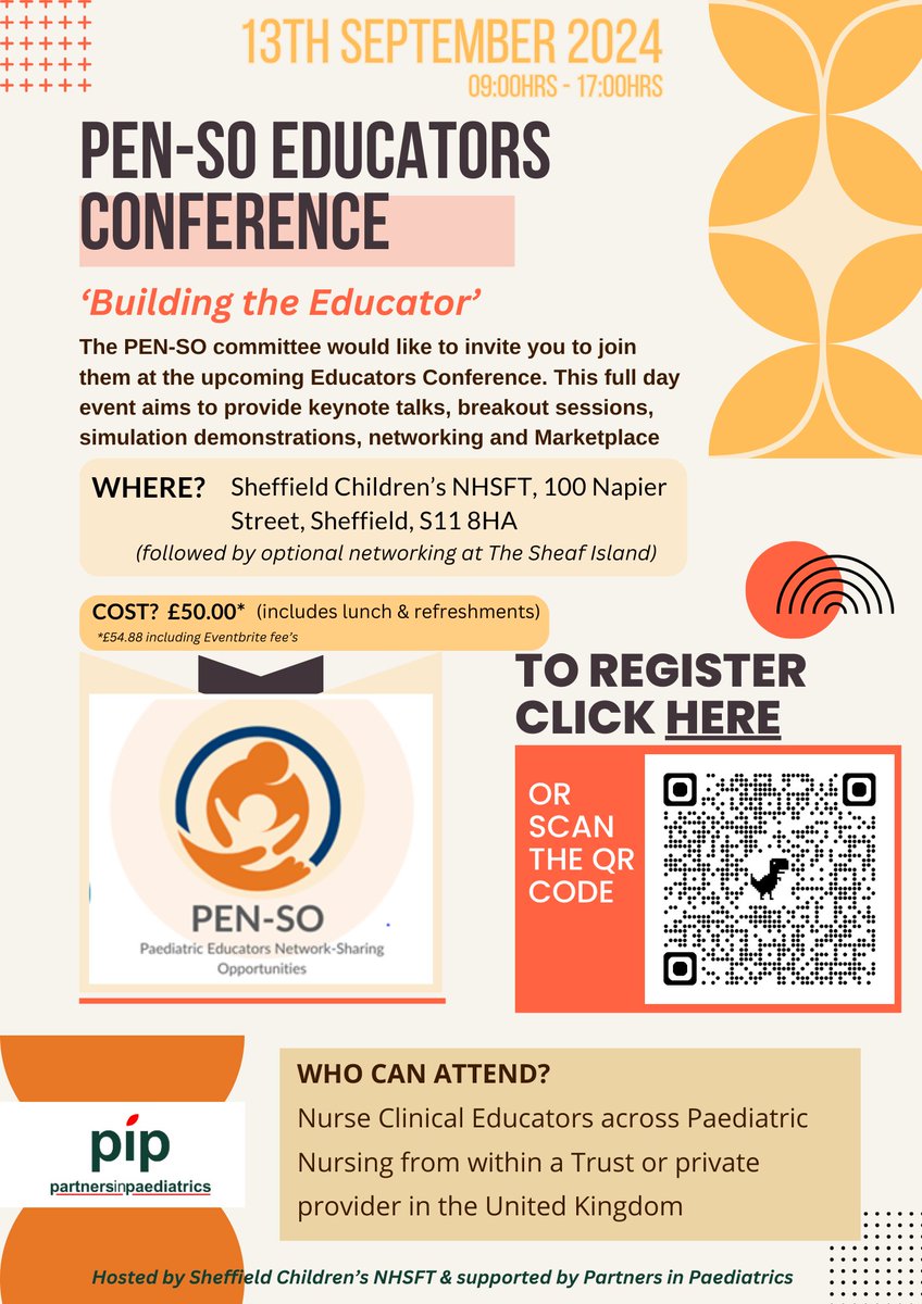 🚨Shout out to Paediatric Educators across the UK👀
Don't miss out on the The Paediatric Educators network (PENSO) conference on 13th September, hosted by <a href="/SheffChildrens/">Sheffield Children's</a> 
Further info on our website: partnersinpaediatrics.org/networks/paedi…