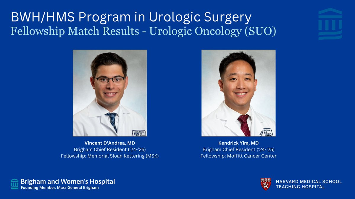 BWHUrology's tweet image. Congratulations to our rising Chief Residents @VinceDAndreaMD and @kendrick_yim on their fantastic SUO matches at their top choices! @UrologyMSK @MoffittGUOnc