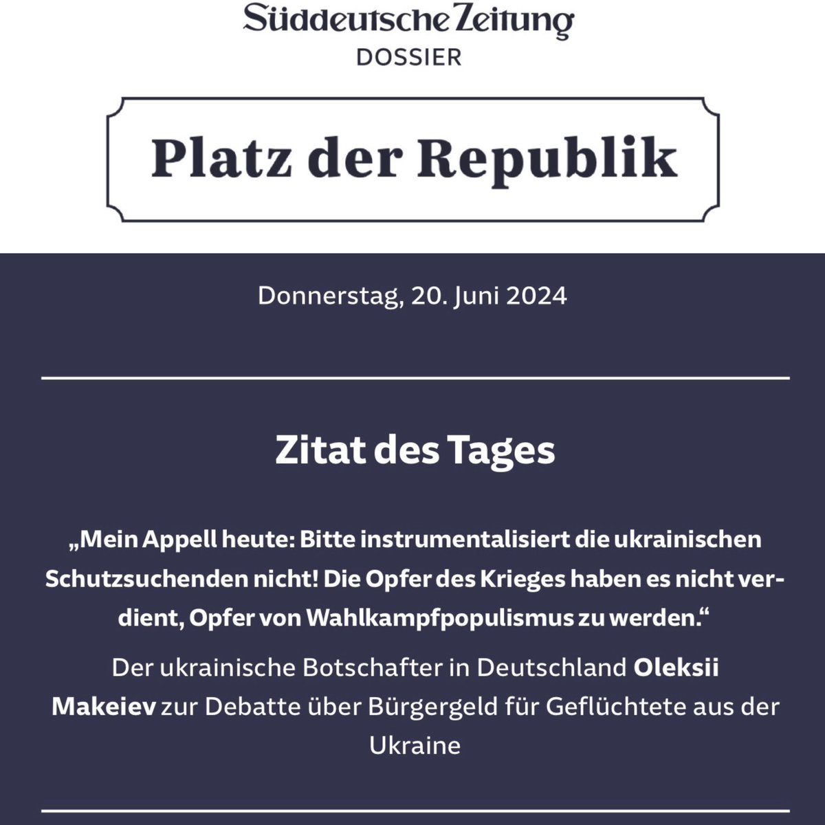 Vielen Dank an das geschätzte <a href="/SZDossier/">Süddeutsche Zeitung Dossier</a> und das Team <a href="/frehlerimsystem/">Tim Frehler</a> <a href="/grinaldi97/">Gabriel Rinaldi</a> <a href="/florianeder/">Florian Eder</a> <a href="/fabianloehe/">Fabian Löhe</a> für die Auswahl des „Zitat des Tages“!