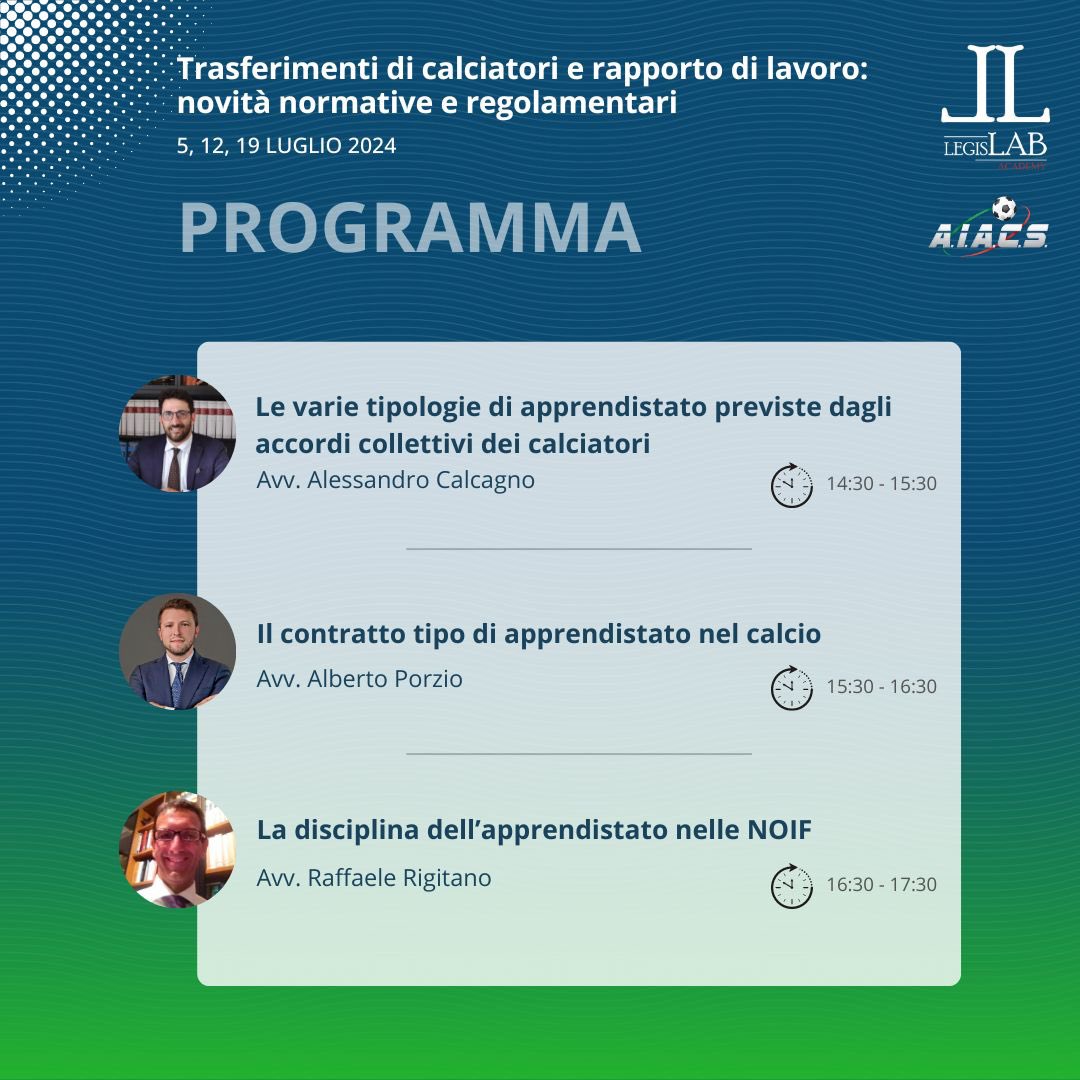 🚨🚨🚨 CORSO DI AGGIORNAMENTO PROFESSIONALE FIGC

🗓️ 5, 12, 19 luglio 2024
🎥 live webinar e on-demand dal 2.09.24
⏳ 10 ore

Registrati ora👉🏻 legislabacademy.com/corsi/trasferi…
