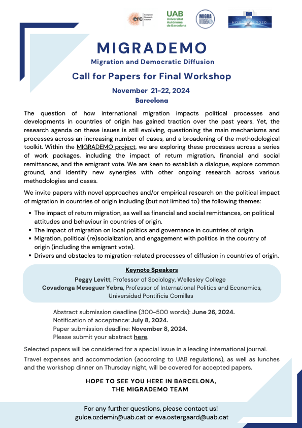 migrademo's tweet photo. 🗣️Less than 1 week to submit your papers for our final workshop, which will take place on November 21-22, 2024 in Barcelona.
➡️Deadline: June 26, 2024
You can submit your abstracts here: https://t.co/7Tn88e9UEE https://t.co/LTaV8po4sV