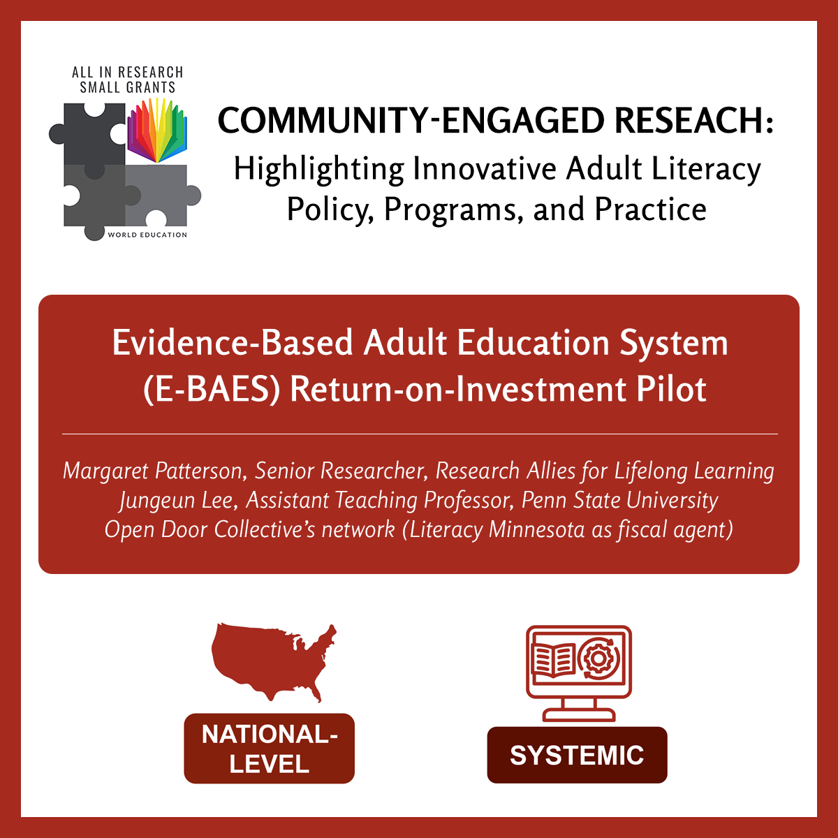 Explore research on perspectives of adult foundational education practitioners and learners on their goals and outcomes to inform future recommendations for return on investment studies. rb.gy/1glzxv