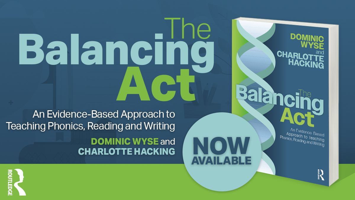 Routledge Education Books (@routledgeed) on Twitter photo Out today – ‘The Balancing Act’ by <a href="/Dominic_Wyse/">Dominic Wyse</a> and <a href="/charliehacking/">Charlotte Hacking</a> dismantles polarised debates about the teaching of #phonics and analyses the latest scientific evidence of what really works. 🧬
Learn more 👇
spr.ly/6018g3hpy
#EdChcat #Literacy Out today – ‘The Balancing Act’ by <a href="/Dominic_Wyse/">Dominic Wyse</a> and <a href="/charliehacking/">Charlotte Hacking</a> dismantles polarised debates about the teaching of #phonics and analyses the latest scientific evidence of what really works. 🧬
Learn more 👇
spr.ly/6018g3hpy
#EdChcat #Literacy