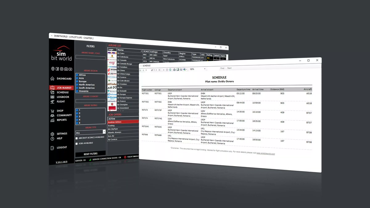 simflight's tweet photo. A Pilot’s Life lets you simulate a commercial airline pilot's career. Generate schedules, track flights, earn rewards.
👉https://t.co/I7wjrVzNkL
Promo Trailer 📸
https://t.co/eE4koC6XXV
#CAREER #SIMULATION #MANAGEMENT #TOOL #FSX #Simmarket #simflight https://t.co/8bjiz81rAf