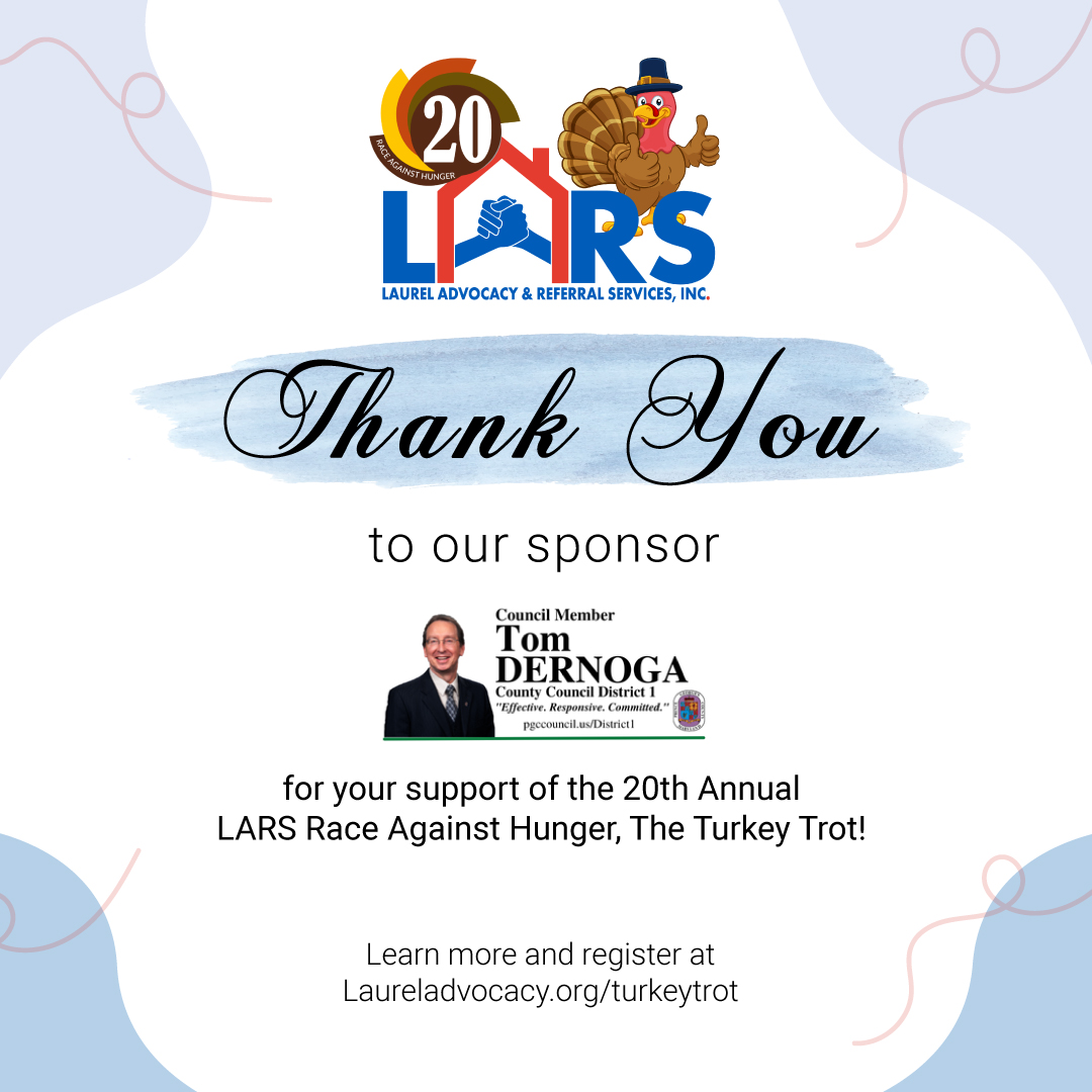 This #ThankfulThursday LARS would like to thank Council Member Tom Dernoga for his annual support of the LARS Race Against Hunger Turkey Trot. Thank you for sponsoring our 20th Anniversary event and we look to seeing you on the race course on Thanksgiving morning.