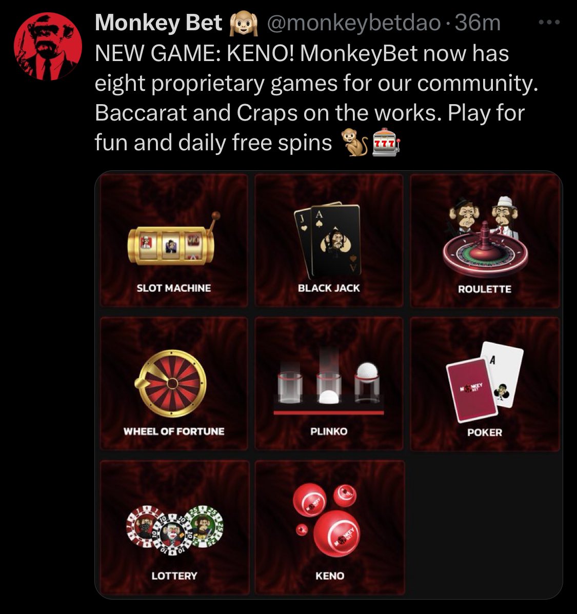 Monkey Bet just released its eigth proprietary game. Two more are under development and on the way. It launched with three. Cheers to the teams still out there grinding away despite the fud caused by NFT market price action that they can’t control.🍻