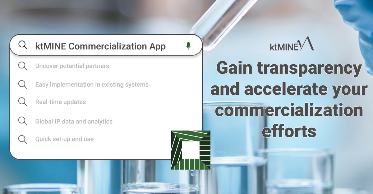 Discover the power of ktMINE's Commercialization App! Tailored for Technology Transfer professionals, it offers global IP data, #royaltyrates, licensing agreements, and advanced analytics to enhance your #commercialization strategy. Learn more today! bit.ly/3iX8ojL