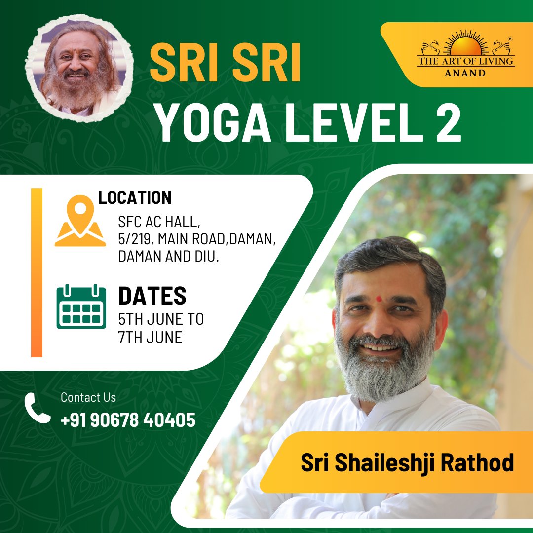 ShaileshjiR's tweet photo. Sri Sri yoga Deep Dive - Sri Sri yoga level 2......

Come and join this detox program at Daman , register yourself and your family members......

#SriSri #artofliving 
#shaileshjirathod 
#yogawithshaileshji 
#daman #gujarat https://t.co/38VEXvlizT