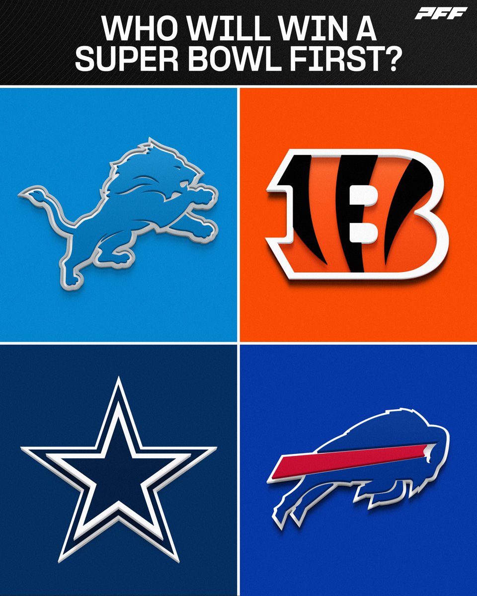 PFF's tweet image. Which of these teams will win a Super Bowl first?