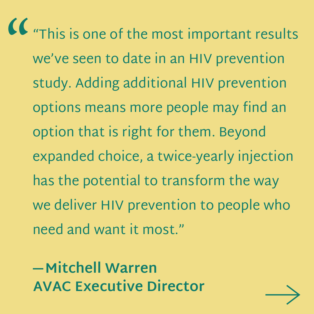 HIVpxresearch's tweet image. JUST IN: Groundbreaking twice-a-year injectable lenacapavir for #PrEP trial in 🇿🇦and 🇺🇬 has proven highly effective among  young women. For long-acting #HIV prevention options to speed the end of the epidemic, it will depend on expanding choice and access. avac.org/press-release/…