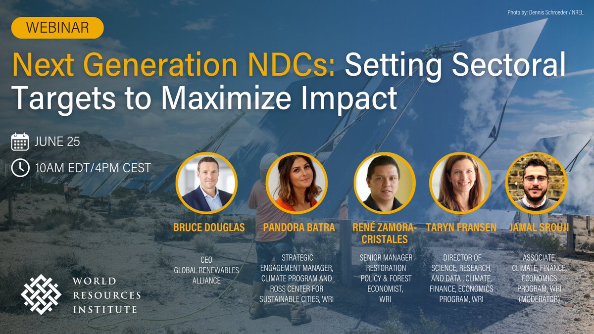 What are next generation #NDCs and how can sectoral targets maximise their impact? At <a href="/london_climate/">London Climate Action Week</a>, <a href="/Renewable_Bruce/">Bruce Douglas</a> joins a stellar panel to explore the answer at the <a href="/WorldResources/">World Resources Institute</a>' webinar.

🔴Register here: wri.org/events/2024/6/…

It's #Time4Action.
#LCAW2024