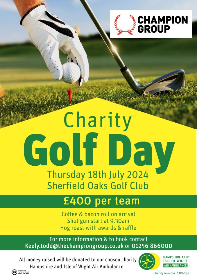 With 4 weeks to go till our annual charity golf day in aid of <a href="/HIOWAA/">Hants & IOW Air Amb</a>, we have space for 2 more teams to join us and the great local businesses already signed up.

If you'd like more information please send us a message.