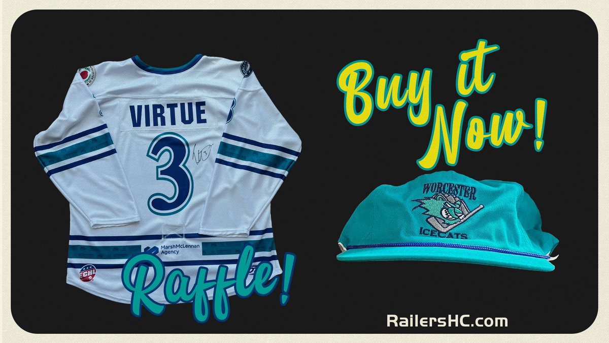 JERSEY RAFFLE &amp; HAT SALE 🎟️🧢

Fans can purchase raffle tickets for an autographed Terry Virtue Team Issued white Railers IceCats Night jersey! Tickets can be purchased through DASH and are $5 per ticket or 5 tickets for $20!

🎟️: tinyurl.com/ynssk65k