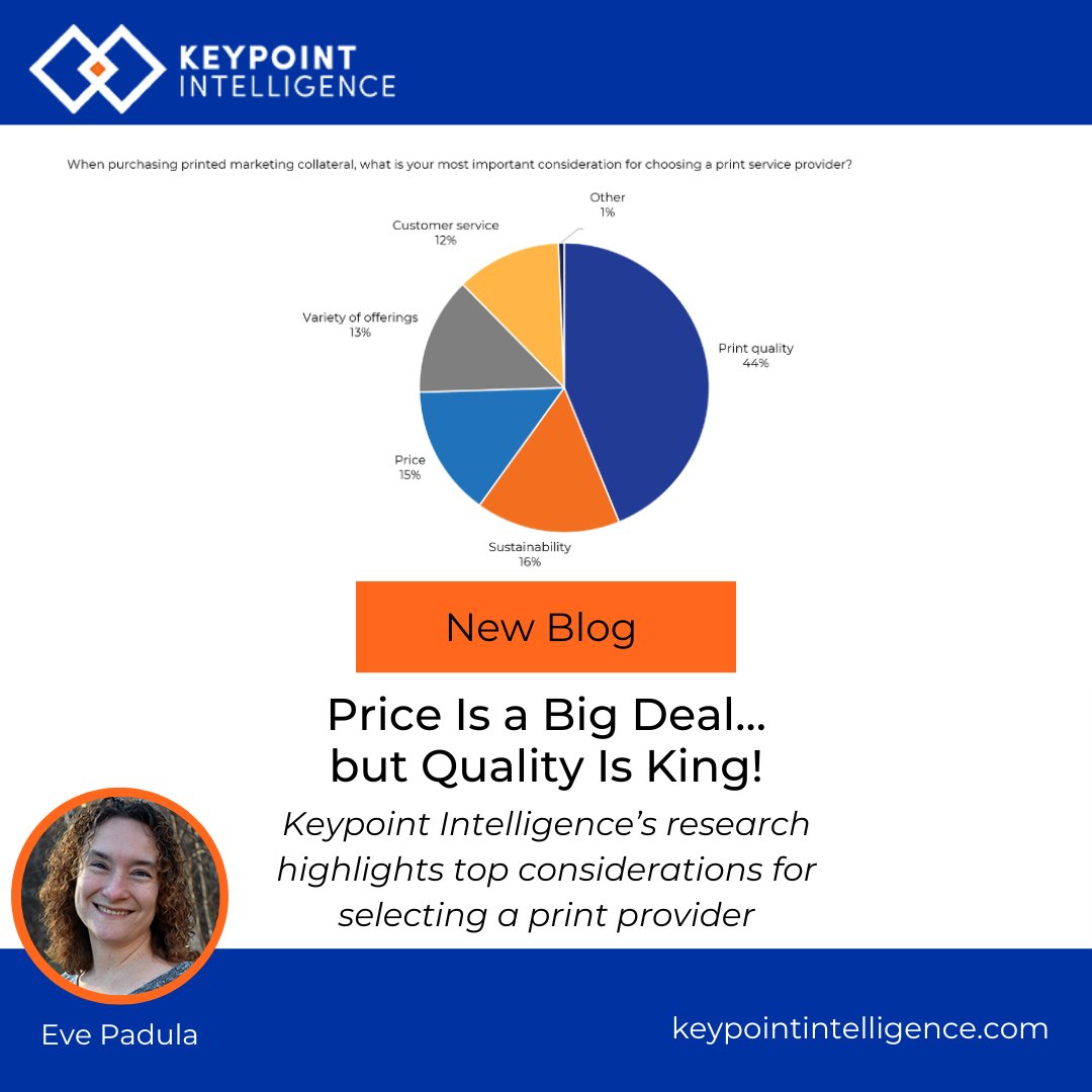 Keypoint Intelligence (@keypointintel) on Twitter photo In April 2024, <a href="/KeypointIntel/">Keypoint Intelligence</a> published a blog on media mix and personalization in print. Discover why print quality, not price, is the top factor when choosing a print service provider (PSP).
➡️Check it out: hubs.li/Q02CFmqR0
#thekeypointblog #PSP #PrintIndustry #print In April 2024, <a href="/KeypointIntel/">Keypoint Intelligence</a> published a blog on media mix and personalization in print. Discover why print quality, not price, is the top factor when choosing a print service provider (PSP).
➡️Check it out: hubs.li/Q02CFmqR0
#thekeypointblog #PSP #PrintIndustry #print