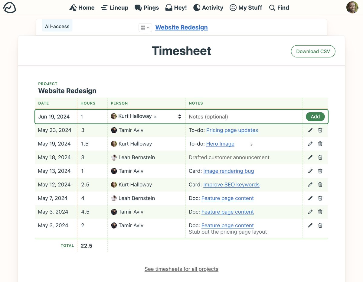 jasonfried's tweet photo. Here's a preview of something brand new coming to Basecamp next week.

Tracking time in Basecamp without having to integrate a third-party system has been a top request. Next week it'll be reality.

Included in the Pro Unlimited plan, available as an optional add-on otherwise. https://t.co/3NlUmACROk