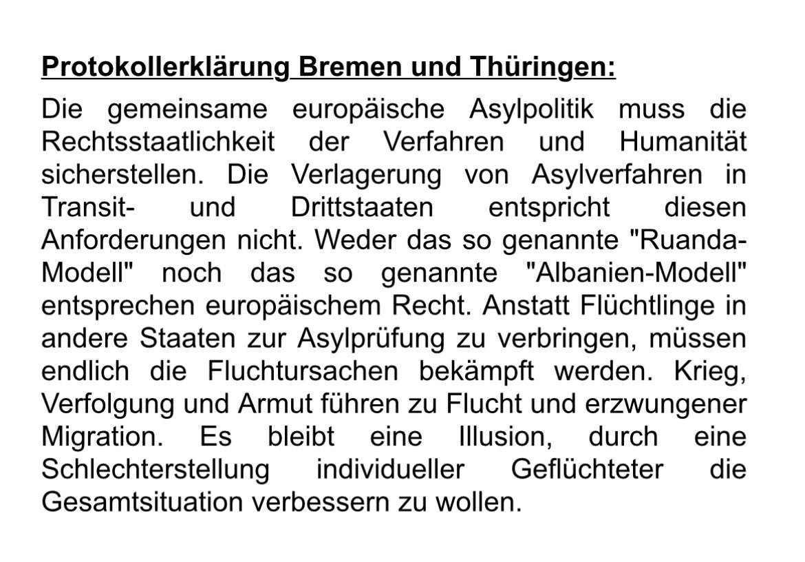 Protokollerklärung der Länder Bremen und Thüringen zu den Ergebnissen der #MPK:

„Es bleibt eine Illusion, durch eine Schlechterstellung individueller Geflüchteter die Gesamtsituation verbessern zu wollen.“

Danke dafür!
#Weltflüchtlingstag
