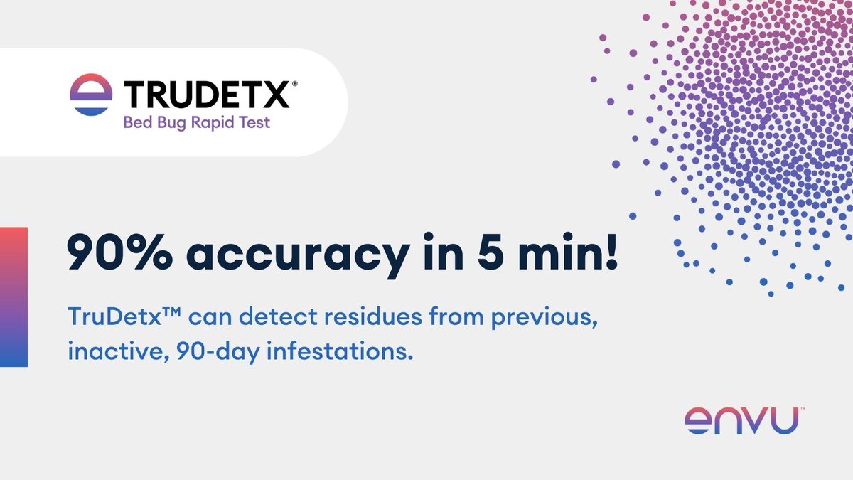 Pest control requires precision! 🎯 

Traditional methods fall short against low-level bed bug infestations. #TruDetx® offers transformative precision, detecting early stages with over 90% accuracy. Empower your pest management strategy. 

Learn more: uk.envu.com/pest-managemen…