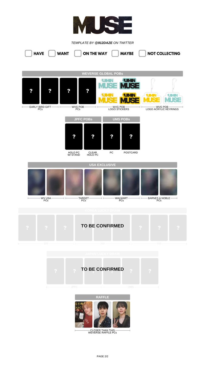 BTS JIMIN MUSE PC PHOTOCARD WISHLIST TEMPLATE ✨ ⭐️ MUSE