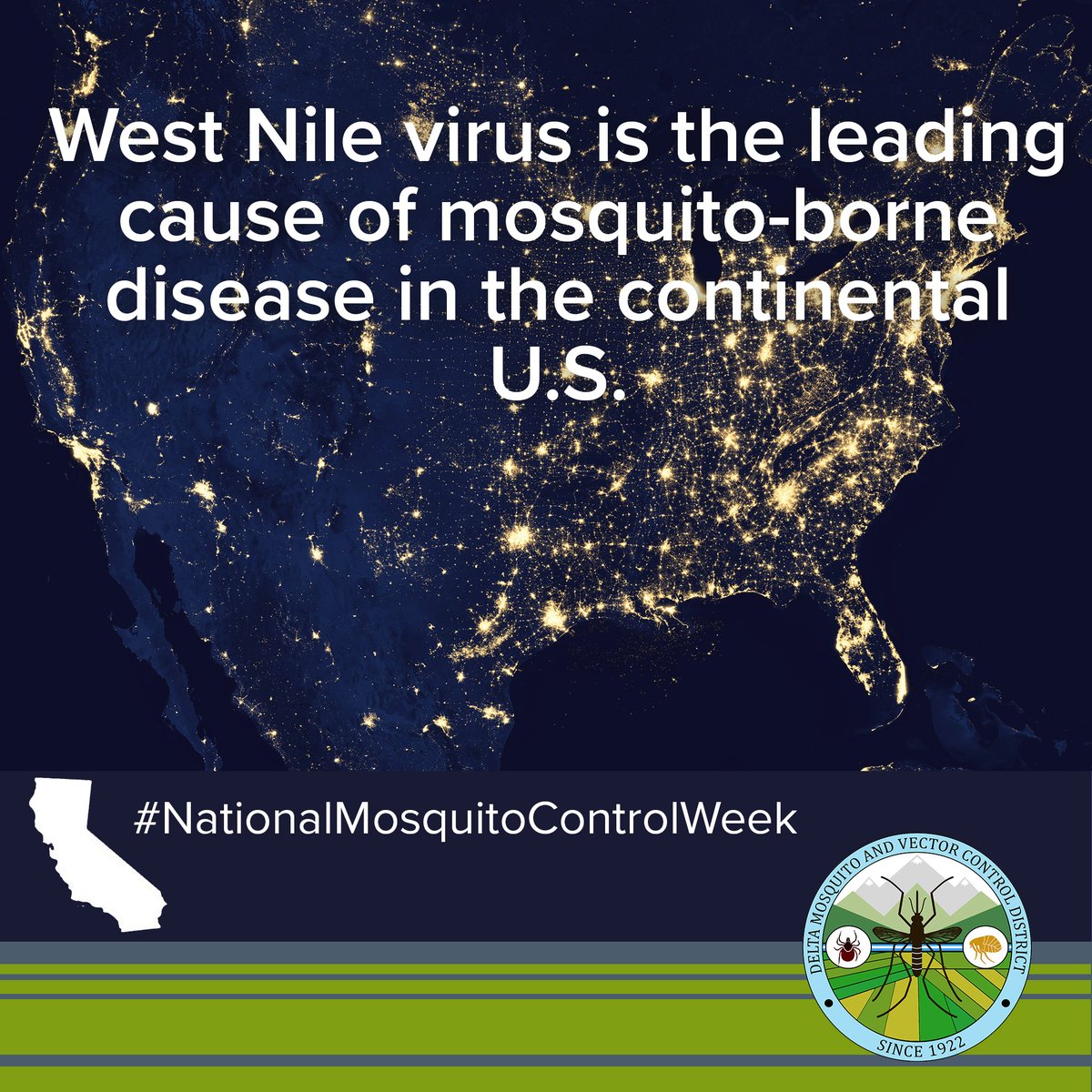 #DYK: West Nile virus is the leading cause of mosquito-borne disease in the continental U.S.
Make sure you #FightTheBite #NationalMosquitoControlWeek