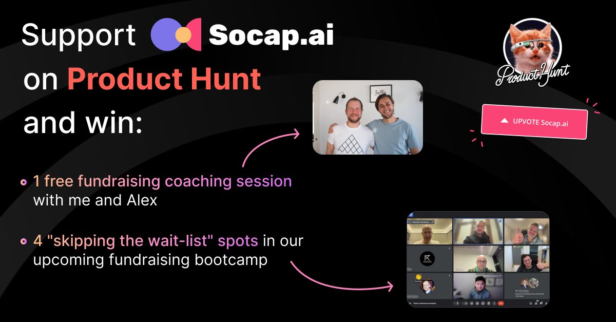 Please support us as @socap_ai (YC W23) is coming out of stealth! 🤗

As experienced founders and investors (I am an ex-VC with 2 unicorns from a seed portfolio and a top YC founder who has raised $180M over his entrepreneurial career; <a href="/ednevsky/">Alexander Nevedovsky</a> is a repeat AI founder with an