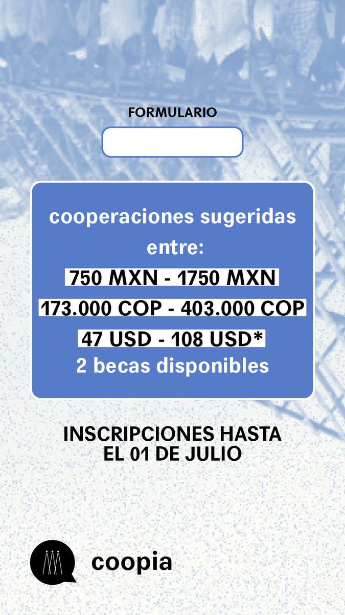 Desde <a href="/COOPIACOOPIA/">coopia</a>  lxs invitamos a inscribirse en el lab virtual: 

¿La libertad de habitar?

En esta ocasión contaremos con la presencia de <a href="/MikaelaDrullard/">Mikaelah Drullard</a> y Paulino Alvarado  💥💥💥

Inscripciones:  is.gd/6Tq7cE