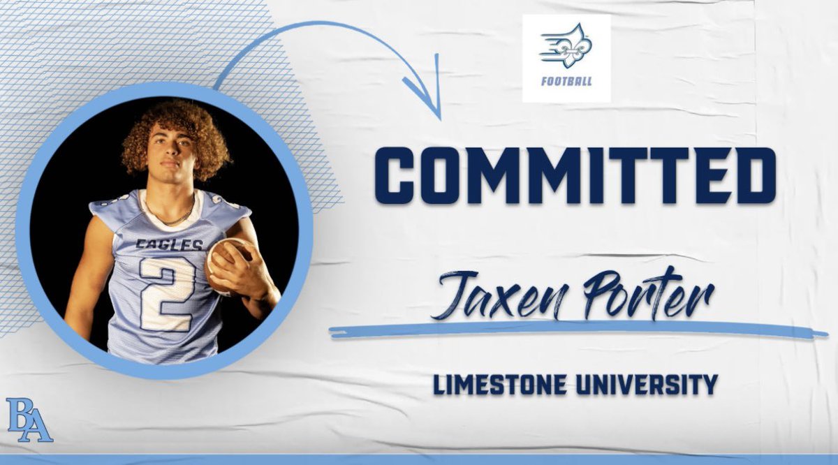 Congratulations to Jaxen Porter on his commitment to play college football at Limestone University this upcoming Fall season! We are proud of you and thank you for everything you did for BA football during your high school career 🏈