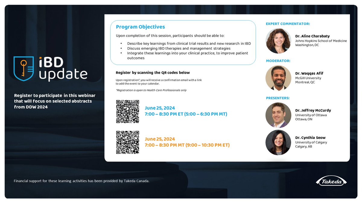 Aline Charabaty, MD, FACG, AGAF (@dcharabaty) on Twitter photo 📌Your calendar Tues June 25 for #IBDUpdate #DDW2024 led by <a href="/SeowCynthia/">Cynthia Seow</a> <a href="/GI_JeffMD/">Jeffrey McCurdy MD PhD</a> & <a href="/waqqasafif/">Waqqas Afif, MD</a>
💎I get to comment! How will these studies affect our practice?
📲Choose the⏰that works for you! (🇨🇦are so nice!)
🔗7PMET: us02web.zoom.us/webinar/regist…
🔗9PMET: us02web.zoom.us/webinar/regist… 📌Your calendar Tues June 25 for #IBDUpdate #DDW2024 led by <a href="/SeowCynthia/">Cynthia Seow</a> <a href="/GI_JeffMD/">Jeffrey McCurdy MD PhD</a> & <a href="/waqqasafif/">Waqqas Afif, MD</a>
💎I get to comment! How will these studies affect our practice?
📲Choose the⏰that works for you! (🇨🇦are so nice!)
🔗7PMET: us02web.zoom.us/webinar/regist…
🔗9PMET: us02web.zoom.us/webinar/regist…