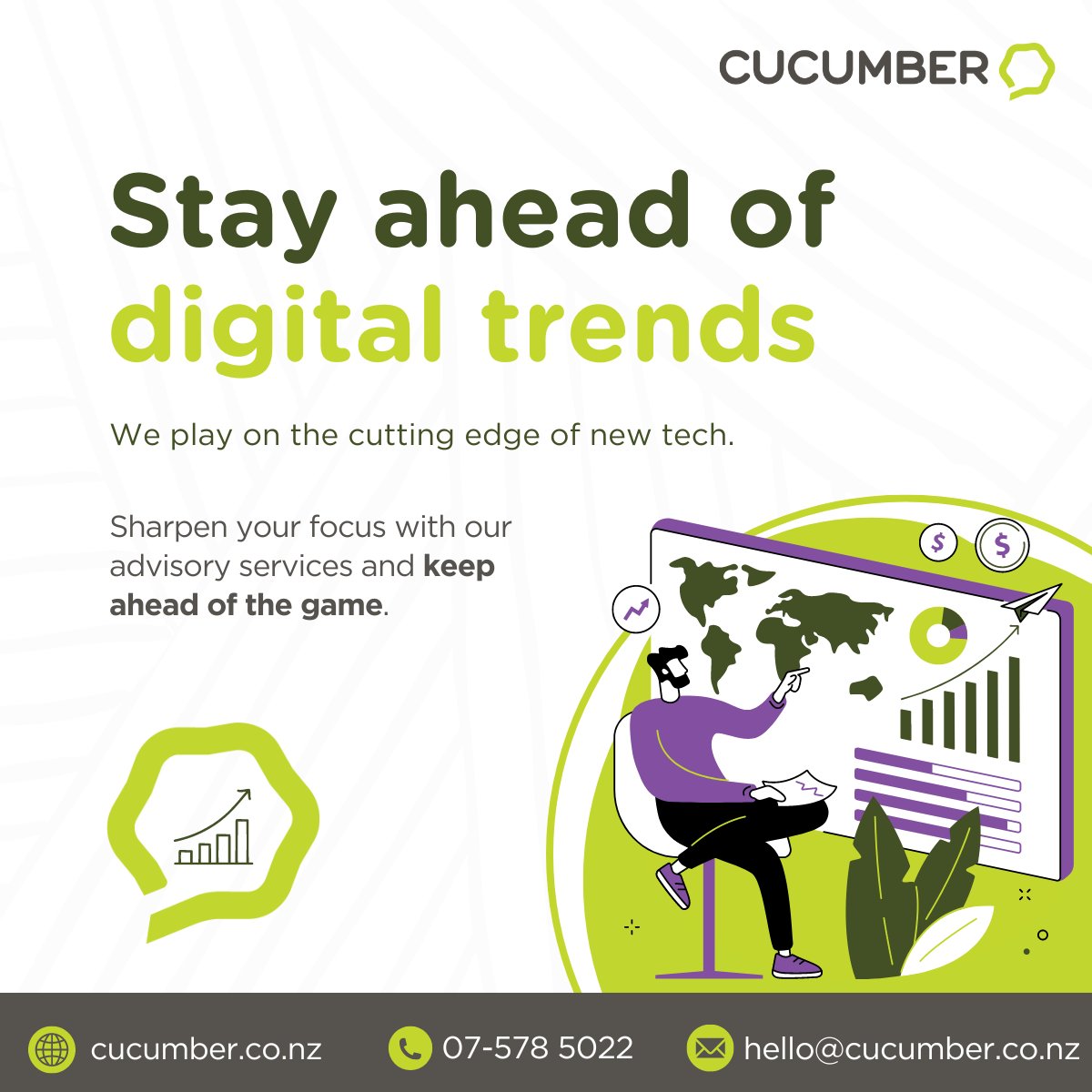 Stay ahead of the game.

Embrace the future with confidence and clarity. Let's define your digital roadmap together.

Get in touch.

#tech #digitaltransformation #digitaltrends #techsolutions