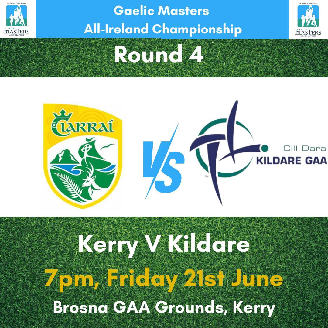 Kerry Gaelic Masters (@kerrymastersgaa) on Twitter photo Note change in time to 7pm for tomorrow nights round 4 fixture with <a href="/kildaremasters/">@kildaremastersGAA</a> <a href="/GaelicMasters/">Gaelic Masters Association</a> <a href="/MichaelLinehan8/">Mick Linehan</a> <a href="/Slyone1069/">Sylvester Hennessy</a> <a href="/radiokerrysport/">Radio Kerry Sport</a> <a href="/Kerry_Official/">Kerry GAA</a> Note change in time to 7pm for tomorrow nights round 4 fixture with <a href="/kildaremasters/">@kildaremastersGAA</a> <a href="/GaelicMasters/">Gaelic Masters Association</a> <a href="/MichaelLinehan8/">Mick Linehan</a> <a href="/Slyone1069/">Sylvester Hennessy</a> <a href="/radiokerrysport/">Radio Kerry Sport</a> <a href="/Kerry_Official/">Kerry GAA</a>