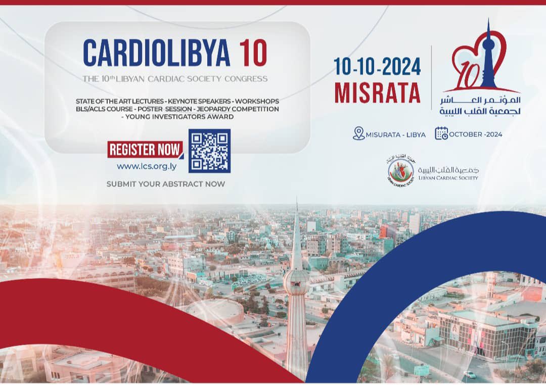 Join us at CARDIOLIBYA 10 in October 10, 2024..! 

Registration open NOW! 

Submit your abstract NOW! 

lcs.org.ly/cardiolibya/

#CARDIOLIBYA 
#Libya #Misrata