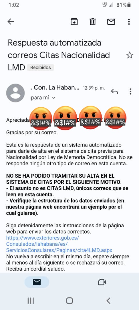 LMD 🇨🇺 🇪🇸 (@llunixz) on Twitter photo Y ahora el <a href="/ConsEspLaHabana/">ConsEspLaHabana</a> esta enviando rechazos despues de 7 largos meses de espera porque si, teniendo toda la estructura/pdf como corresponde, se está repitiendo los mismo que el año pasado. Hasta cuando tenemos que seguir aguantando. <a href="/inclusiongob/">Ministerio Inclusión Seguridad Social Migraciones</a> <a href="/avtorresp/">Ángel Víctor Torres Pérez</a> <a href="/SE_MemoDemo/">Secretaría de Estado de Memoria Democrática</a> Y ahora el <a href="/ConsEspLaHabana/">ConsEspLaHabana</a> esta enviando rechazos despues de 7 largos meses de espera porque si, teniendo toda la estructura/pdf como corresponde, se está repitiendo los mismo que el año pasado. Hasta cuando tenemos que seguir aguantando. <a href="/inclusiongob/">Ministerio Inclusión Seguridad Social Migraciones</a> <a href="/avtorresp/">Ángel Víctor Torres Pérez</a> <a href="/SE_MemoDemo/">Secretaría de Estado de Memoria Democrática</a>