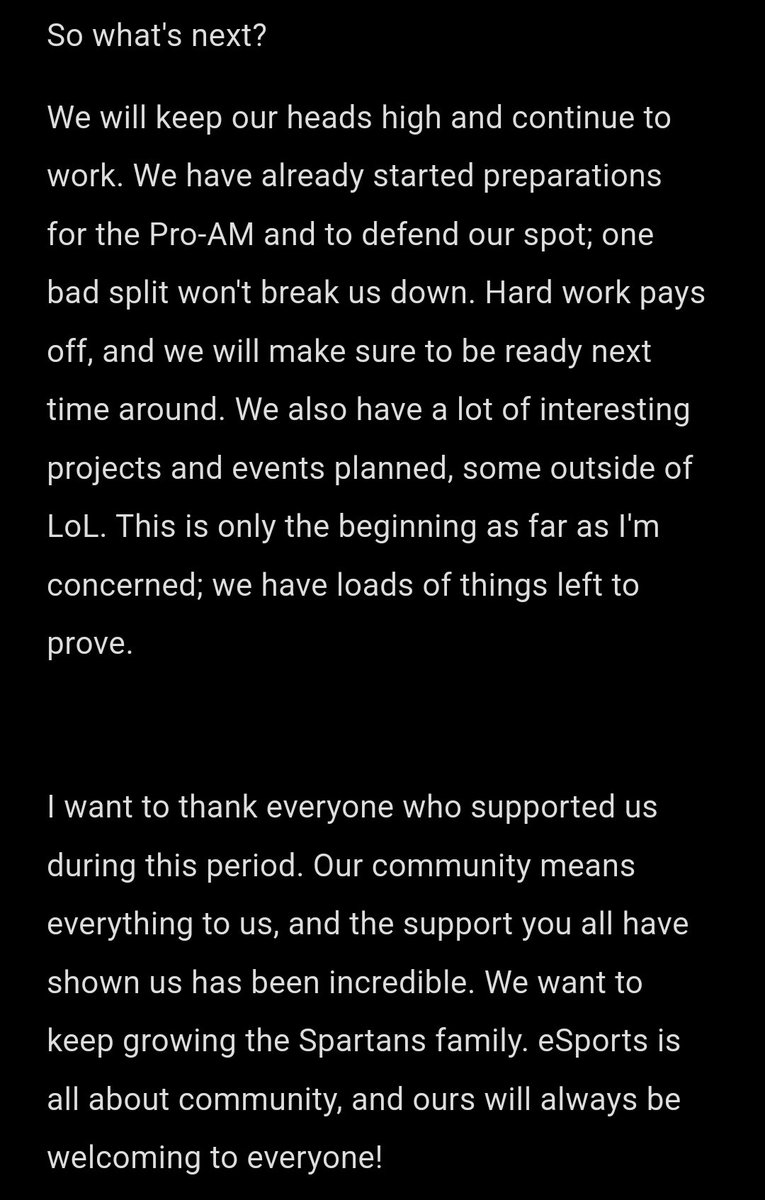 A (not so) few words regarding our performance in the Summer Split!
#PrepareForGlory <a href="/SpartansEu/">Spartans EU</a>
