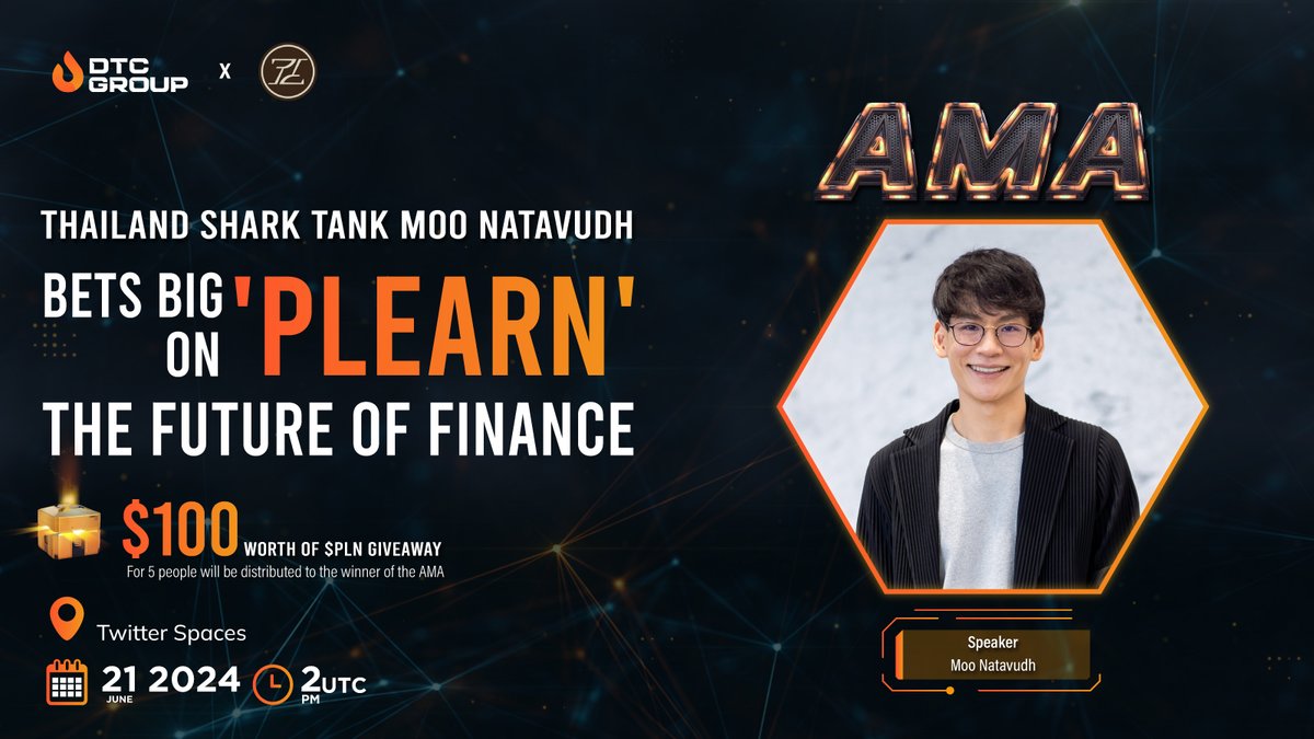 DTCGroup_'s tweet photo. ๐ AMA ANNOUNCEMENT ๐
We are excited to announce that @DTCGroup_ is set to host a Twitter Space AMA session with @PlearnOfficial
๐ Venue: @DTCGroup_
๐ Date: 21st June 2024 @ 2:00 PM UTC
๐ฃ Special Speaker: @natavudh, PLEARN's CEO
๐ Host: DTC Group Team
๐Giveaway: $100 will be distributed to the 5 winners of AMA
Join us to learn more about PLEARN, a DeFi platform offering high returns and special privileges.
Don't miss the chance to engage with Moo Natavudh and discover exciting developments
PLEARN's Official Link: https://t.co/6hZdAfjVLq
DTC Group's Linktree: https://t.co/TRUyOrxwtK
#DTCGroup #PLEARN #AMA