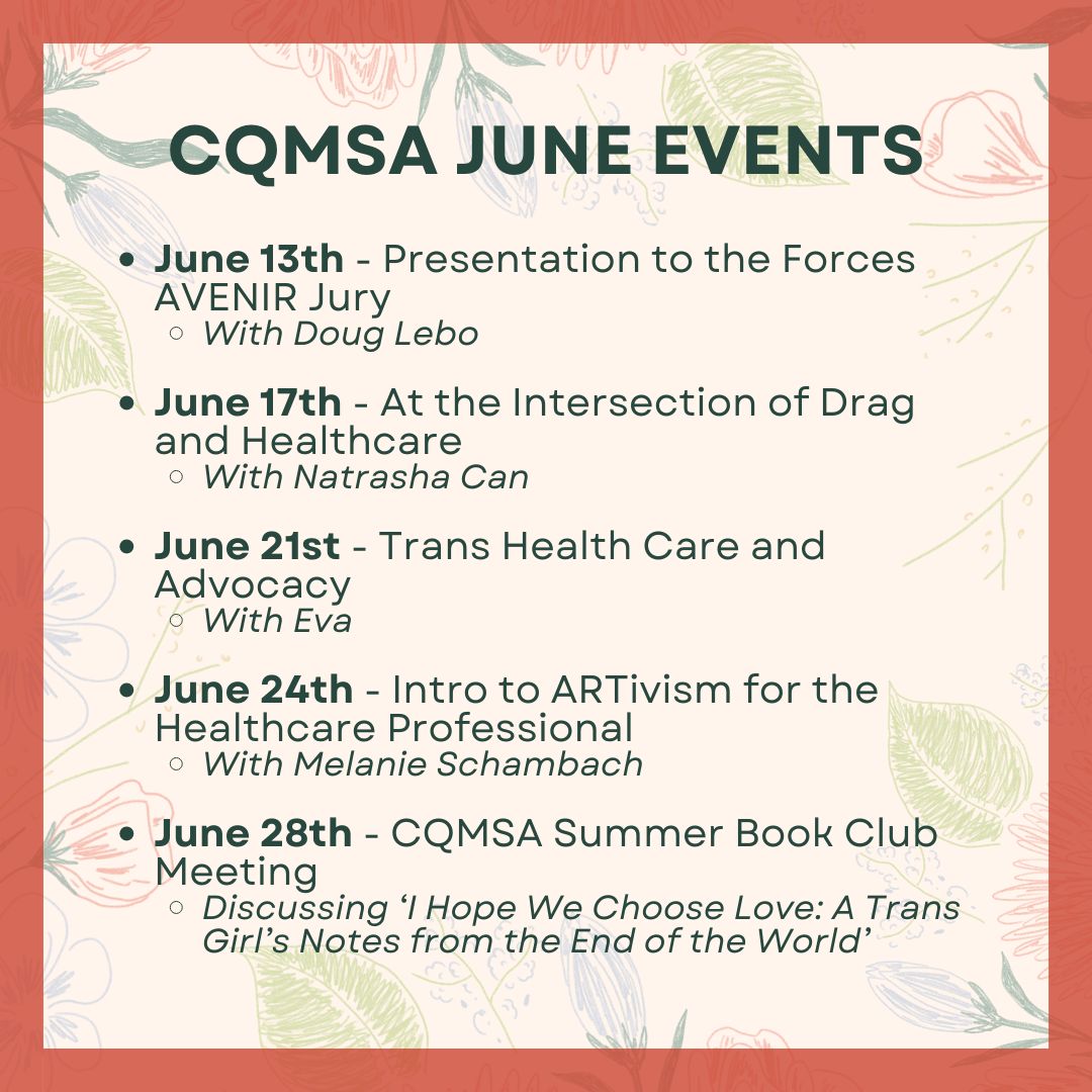 In case you missed our first event - don't worry! We are running Pride programming until the end of this month!

All events are listed below - come join us :)

Access the events here: linktr.ee/cqmsa