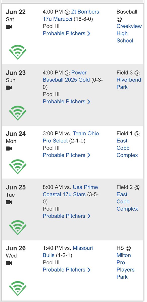 Exited for the PG WWBA coming up in Georgia with Baseball U and Coach Wells. Our schedule is below,