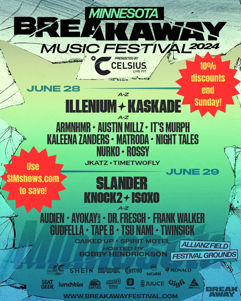 SIMshows's tweet image. 🔥BREAKAWAY CONTEST🔥
YES, we are giving away a PAIR of GA tickets to @BreakawayFest 
NOTE: Discount codes end Sun evening!
Save 10% at SIMshows.com

Qualify to win the pair of tickets VIP tickets:
✅*like* &amp;amp; RT
⭐️Winner will be selected and notified Saturday evening⭐️