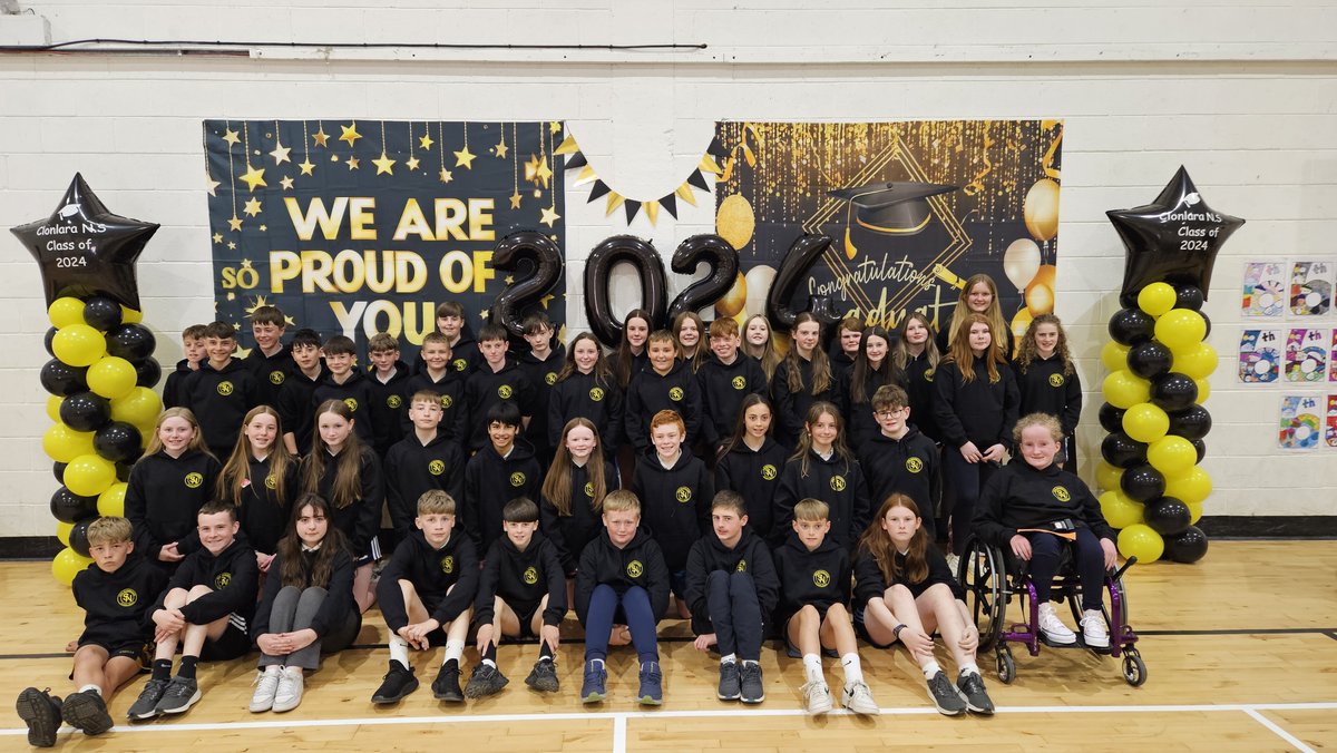 Today was the graduation ceremony for our 6th Class pupils. Thanks to our wonderful Parents' Association for their amazing work in decorating and for refreshments! Thanks to all who helped to make this a very special event for a remarkable group of girls and boys! 🧑‍🎓👨‍🎓
