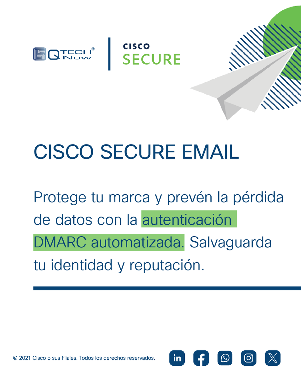 qtechnow's tweet photo. Protege tu marca y prevén la pérdida de datos con la autenticación DMARC automatizada. Salvaguarda tu identidad y reputación. 🛡️💼#BrandProtection #CiscoSecure
 ¡Contáctanos!
 📞CDMX 55 9000 0120
 📞Cancún 9841854554
 📱 WhatsApp https://t.co/0v4FbckBV9
https://t.co/DQy3LjqJpU https://t.co/2OVEimSGOi