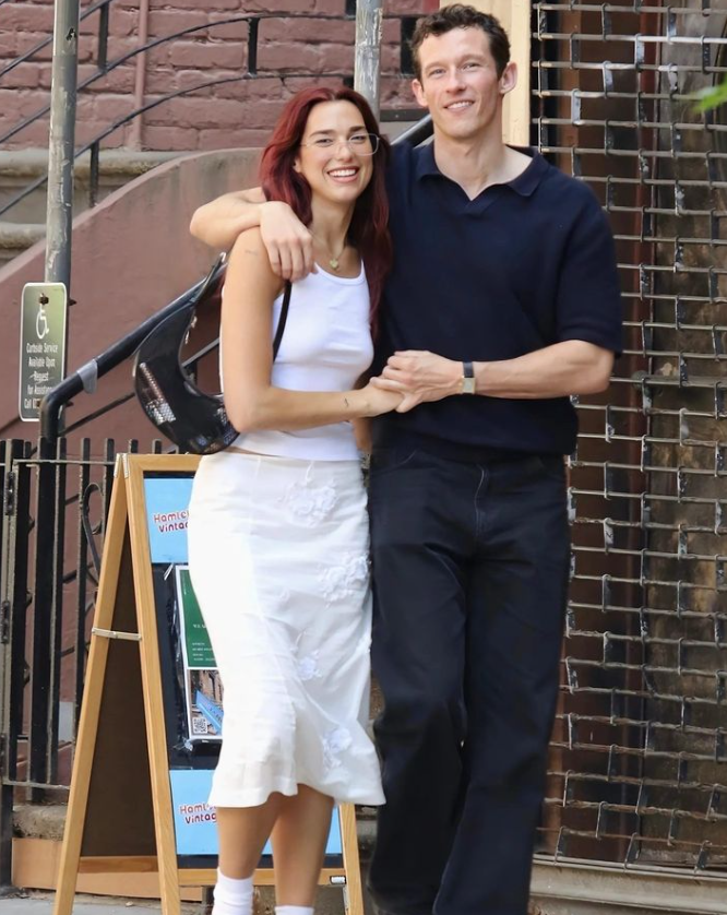 Runawayreveals's tweet photo. Get ready to see @dualipa's latest look on all the summer mood boards! Yesterday, she embraced the 'geek-chic' trend, staying cool on an ice cream date with Callum Turner. 🍦✨ 
#DuaLipa #SummerStyle #GeekChic https://t.co/ivSMcEWs8j