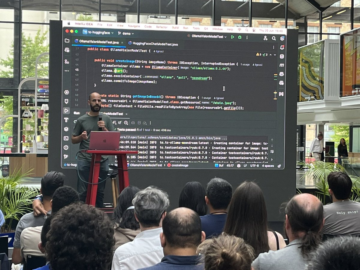 Yacine Kheddache (@yadayac) on Twitter photo Ignasi from <a href="/Docker/">Docker</a> on stage for live demo using <a href="/testcontainers/">Testcontainers</a> and how to use <a href="/huggingface/">Hugging Face</a> models in <a href="/ollama/">ollama</a> programmatically 👏 at Paris #opensource AI meetup 🔥 Ignasi from <a href="/Docker/">Docker</a> on stage for live demo using <a href="/testcontainers/">Testcontainers</a> and how to use <a href="/huggingface/">Hugging Face</a> models in <a href="/ollama/">ollama</a> programmatically 👏 at Paris #opensource AI meetup 🔥