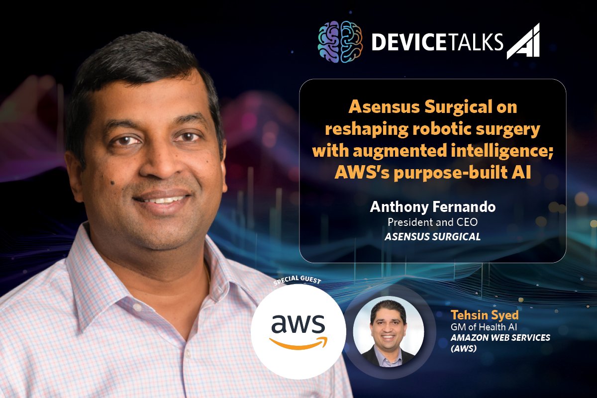 Asensus Surgical (@asensussurgical) on Twitter photo We’re thrilled to share that Asensus President and CEO Anthony Fernando was featured on the <a href="/DeviceTalks/">DeviceTalks</a> "AI meets Life Sci" #podcast. In it, he explored the transformative impact of Augmented Intelligence in surgery. 🔗 lnkd.in/eaWdvr5B
#AI #DigitalSurgery #DigitalHealth We’re thrilled to share that Asensus President and CEO Anthony Fernando was featured on the <a href="/DeviceTalks/">DeviceTalks</a> "AI meets Life Sci" #podcast. In it, he explored the transformative impact of Augmented Intelligence in surgery. 🔗 lnkd.in/eaWdvr5B
#AI #DigitalSurgery #DigitalHealth